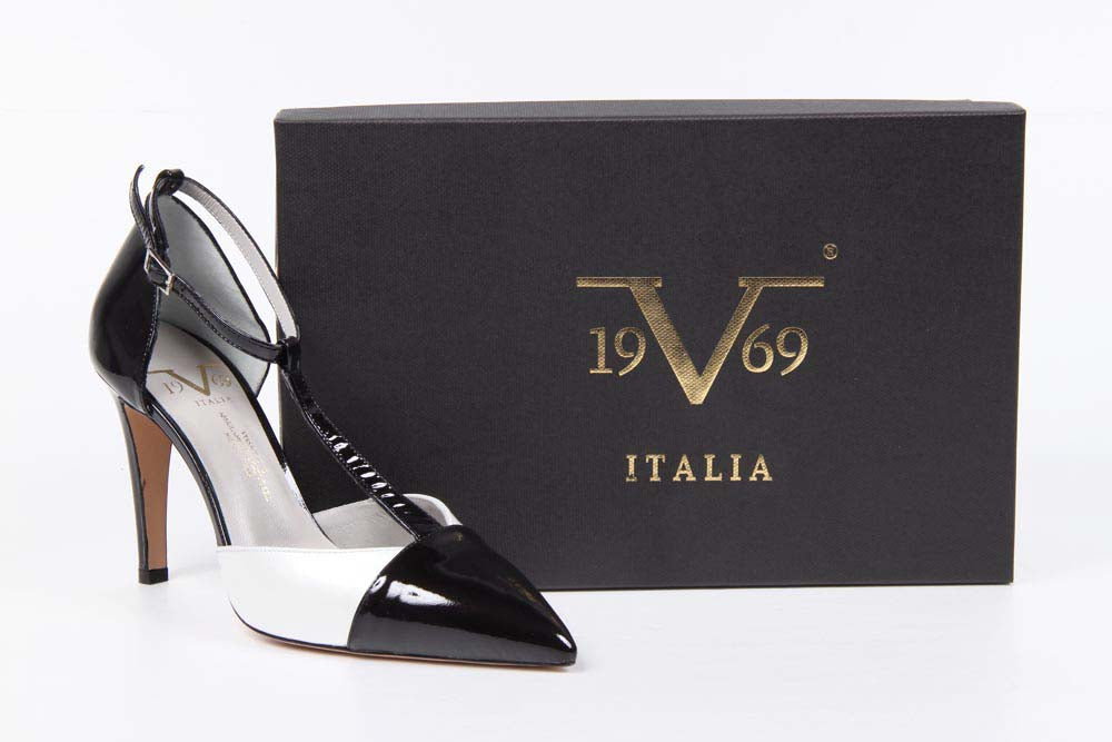 Sandalo T-Bar Donna V 1969 Italia 5557 LID95 PE VERNICE PERLATA NERA