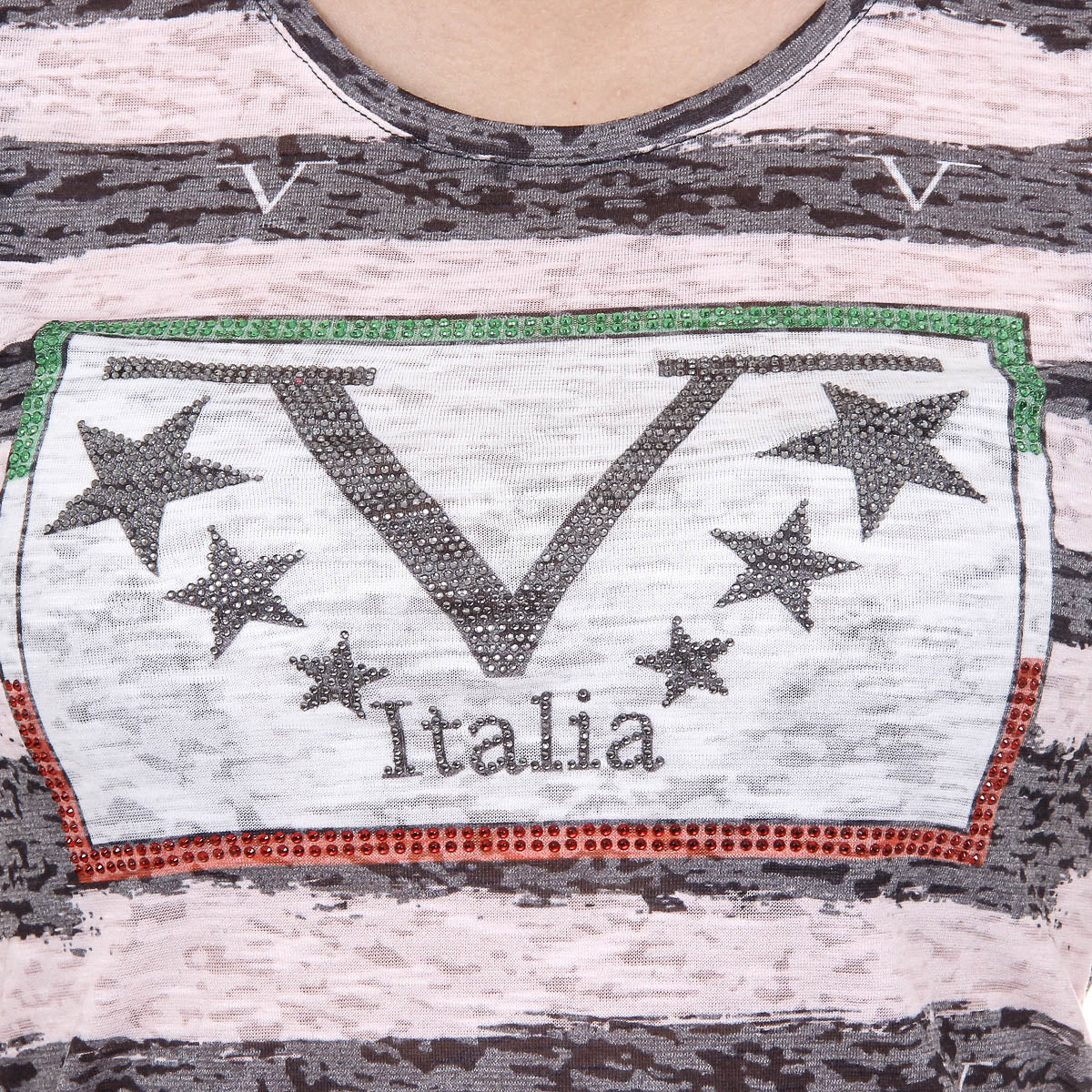 V 1969 Italia T-shirt Donna Maniche Corte Girocollo Multicolor CHARLOTTE